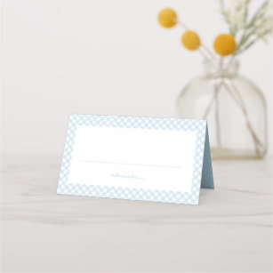 Blue gingham cute simple boy baby shower place card