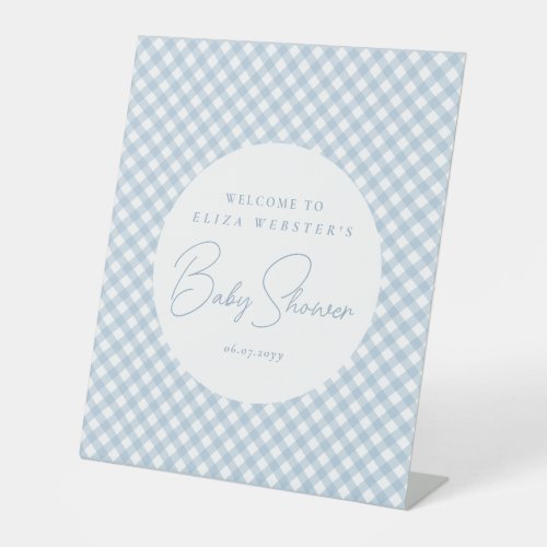 Blue gingham cute simple personalized baby shower