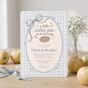 Blue Gingham Cutie Pie Boy Baby Shower Invitation