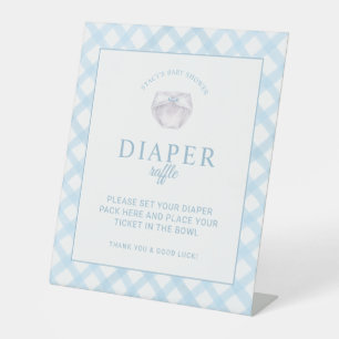 Blue Gingham Diaper Raffle Baby Shower Sign