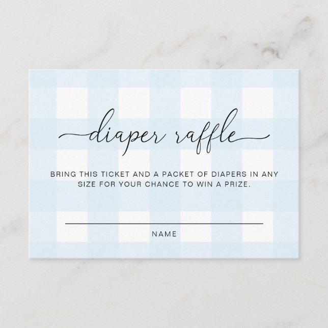 Blue Gingham Diaper Raffle Ticket Enclosure Card (Front)