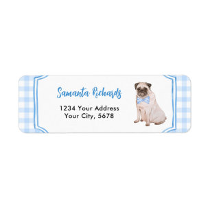 Blue Gingham Dog Boy Address Label
