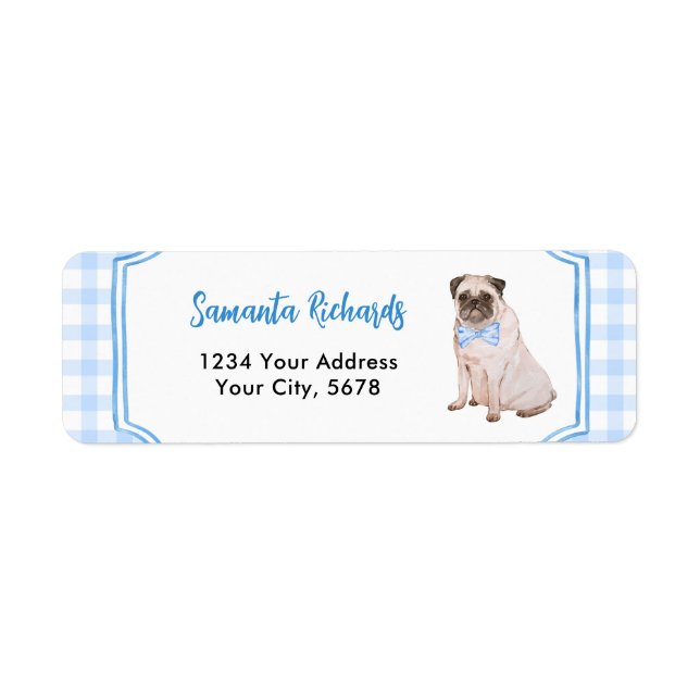Blue Gingham Dog Boy Address Label (Front)