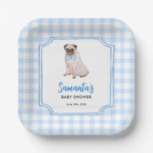 Blue Gingham Dog Boy Baby Shower Paper Plates