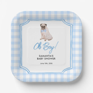 Blue Gingham Dog Boy Baby Shower Paper Plates