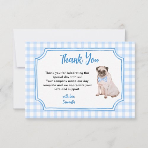 Blue Gingham Dog Boy Baby Shower Thank You Card