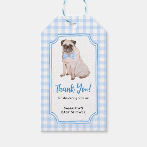 Blue Gingham Dog Boy Baby Shower Thank You Gift Tags