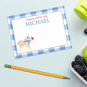 Blue Gingham Dog with Bow Kids Custom Lunch Box  Post-it Notes