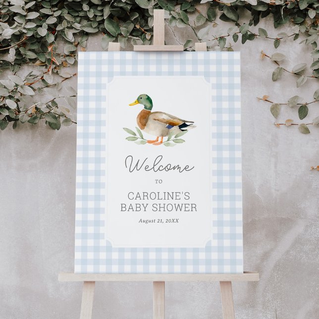 Blue Gingham Duck Baby Shower Welcome Sign (Creator Uploaded)