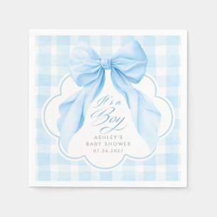 Blue Gingham Elegant Bow Boy Baby Shower Napkins