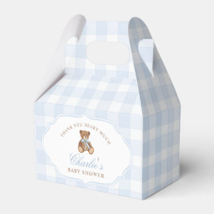 Blue Gingham Elegant Teddy Bear Baby Shower Favor Boxes