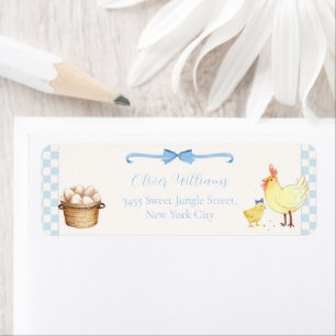 Blue Gingham Farm Chick Baby Shower Return Address Label
