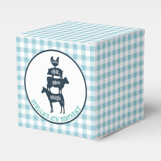 Blue Gingham Farm Theme Animal Birthday Favor Boxes