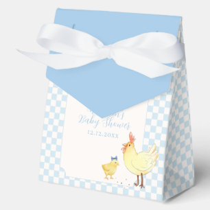 Blue Gingham Farmer Little Chick Boy Baby Shower Favor Boxes