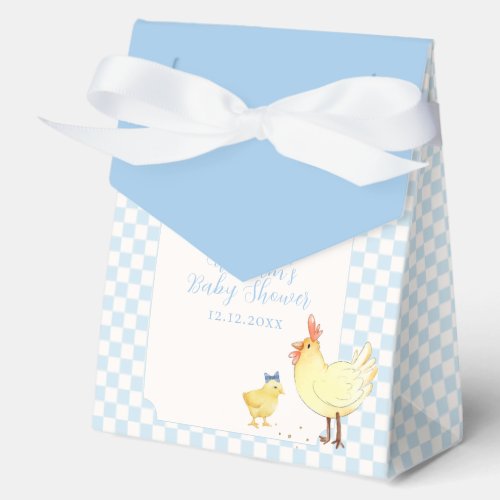 Blue Gingham Farmer Little Chick Boy Baby Shower Favor Boxes