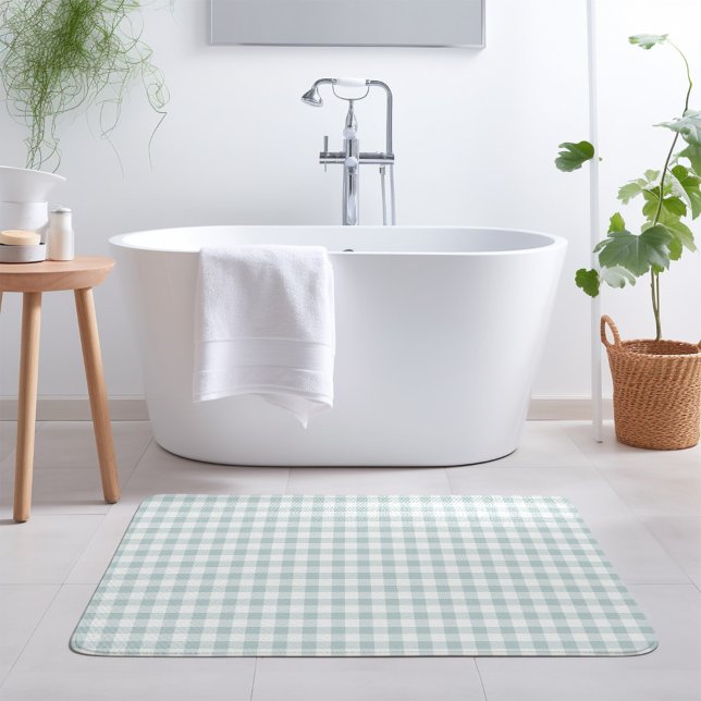 Blue Gingham | Farmhouse Bathroom Decor Bath Mat (Creator Uploaded)