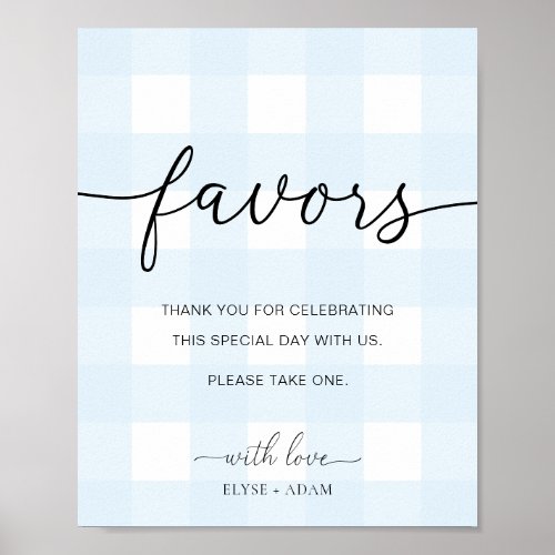 Blue Gingham Favors Sign