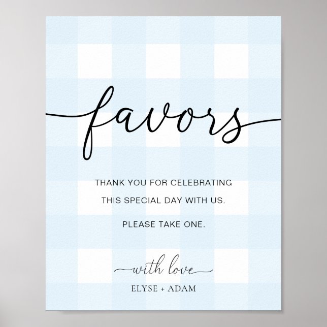 Blue Gingham Favors Sign (Front)