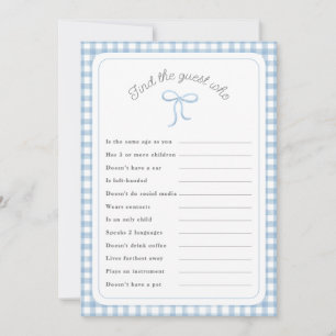 Blue gingham Find the Guest Who shower game Invitation