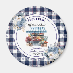 Blue Gingham Floral Bridal Shower favor Magnet