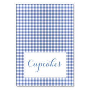 blue gingham  Food Tent Cards