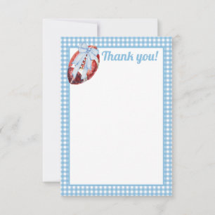 Blue Gingham Football Thank You Card