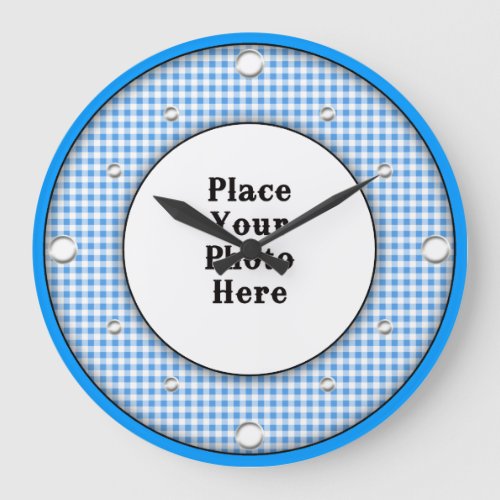 Blue Gingham Frame Your Photo Wall Clock