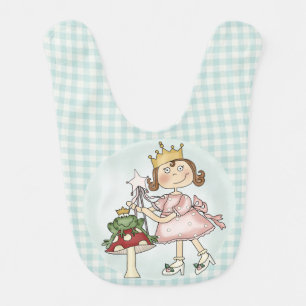 Blue Gingham Frog Princess Bib