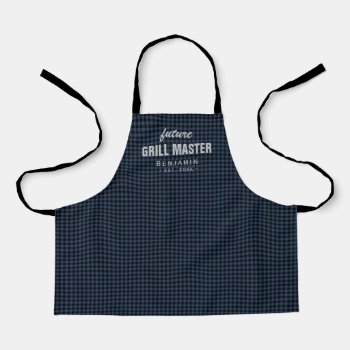 Blue Gingham Future Grill Master Personalized Apron by TintAndBeyond at Zazzle