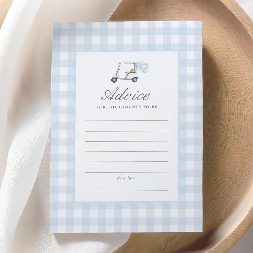 Blue Gingham Golf Baby Shower Advice Card