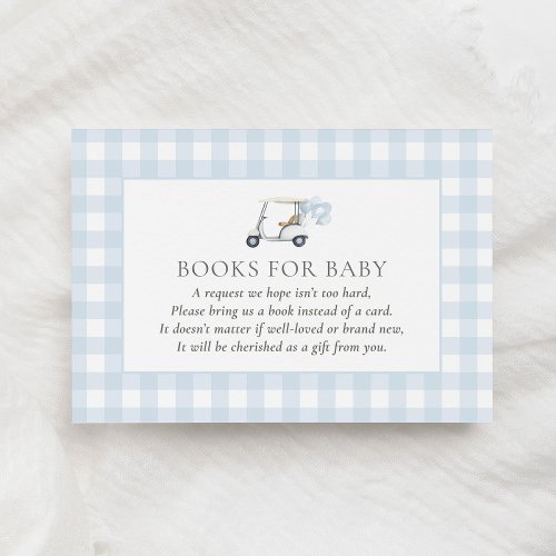 Blue Gingham Golf Baby Shower Books for Baby Enclosure Card