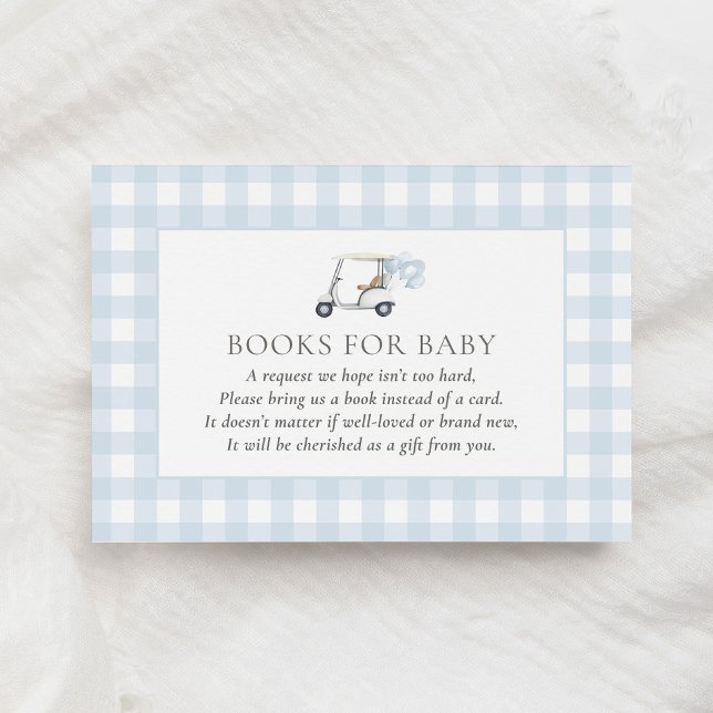 Blue Gingham Golf Baby Shower Books for Baby Enclosure Card (Creator Uploaded)