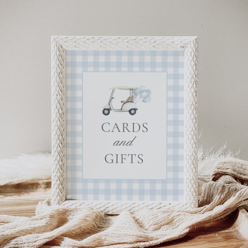 Blue Gingham Golf Baby Shower Cards and Gifts Sign