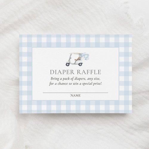 Blue Gingham Golf Baby Shower Diaper Raffle Ticket Enclosure Card