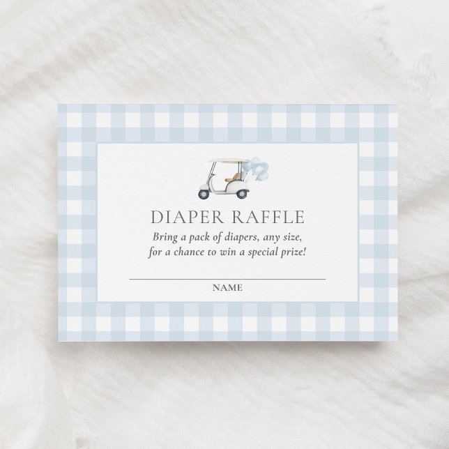 Blue Gingham Golf Baby Shower Diaper Raffle Ticket Enclosure Card (Creator Uploaded)