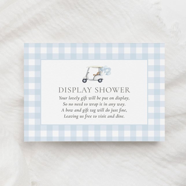 Blue Gingham Golf Baby Shower Display Shower Enclosure Card (Creator Uploaded)
