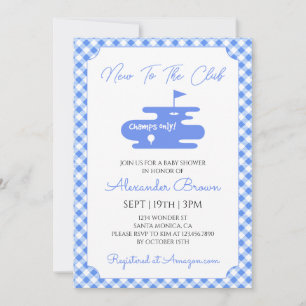 Blue Gingham Golf Baby Shower Invitation
