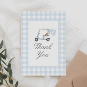 Blue Gingham Golf Baby Shower Letterpress Thank You Card