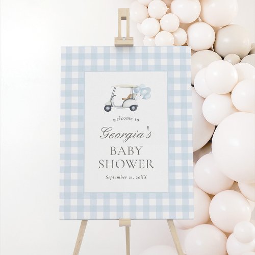 Blue Gingham Golf Baby Shower Welcome Sign