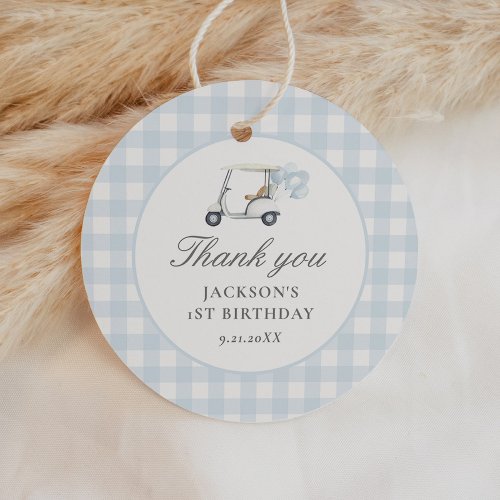 Blue Gingham Golf Birthday Favor Tags