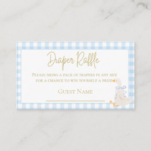 Blue Gingham Goose  Baby Shower Diaper Raffle  Enclosure Card
