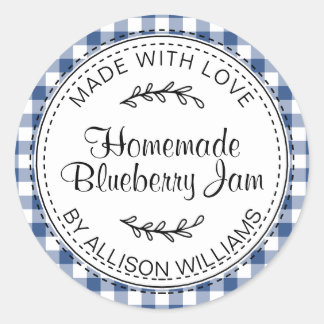 Blue Gingham Homemade Blueberry Jam Label