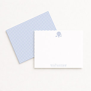 Blue Gingham Hot Air Balloon Nursery Note Card