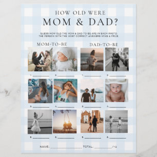 Blue Gingham How Old Were Mom and Dad Photo Game Flyer