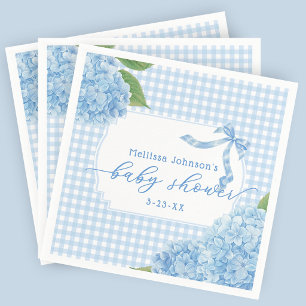 Blue Gingham Hydrangea Baby Boy Shower Napkins