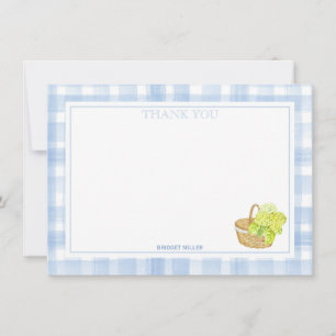 Blue Gingham Hydrangea Flower Thank you Card