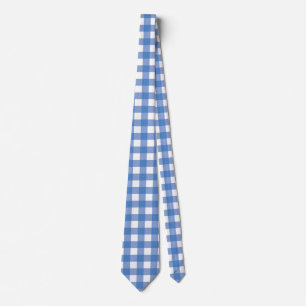Blue Gingham in Classic White Checkered Neck Tie