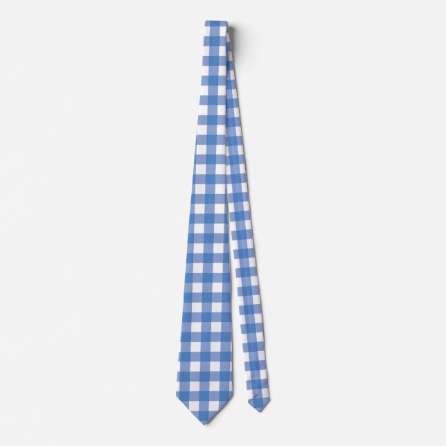 Blue Gingham in Classic White Checkered Neck Tie (Front)