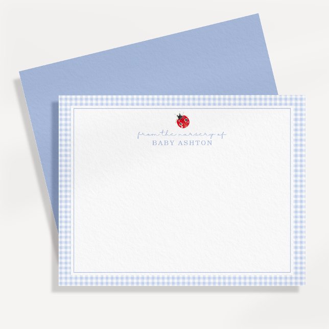 Blue Gingham Ladybug Nursery Note Card (Creator Uploaded)