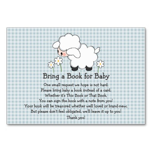 BLUE GINGHAM LAMB BABY SHOWER BOOK REQUEST CARD